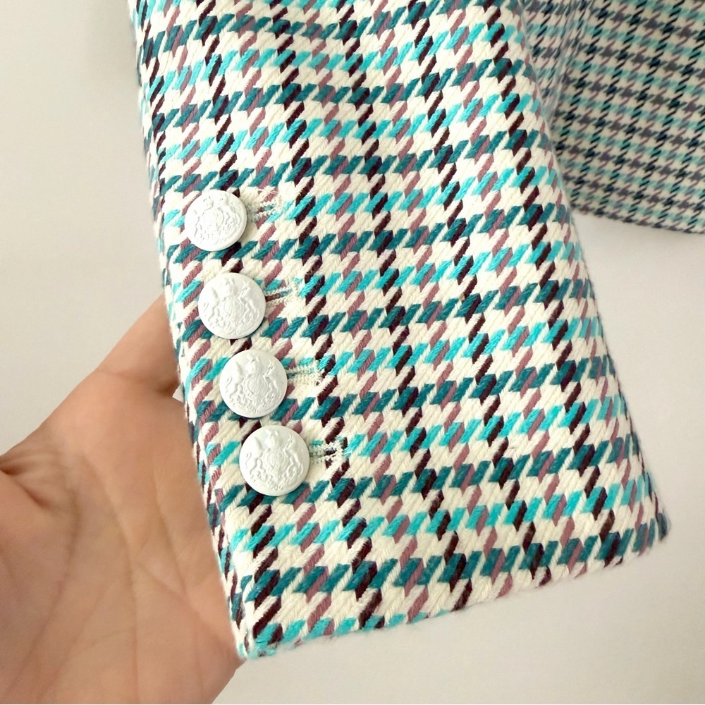 New VERONICA BEARD | Farley Dickey Jacket Turquoise Multi Tweed Houndstooth 0 - Picture 4 of 10